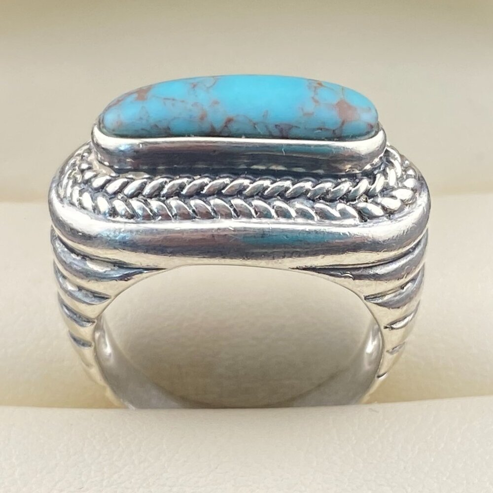 Vtg. Blue Turquoise Sterling Silver Ring Sz. 6.5 Collins Fine Jewelry CFJ Thai